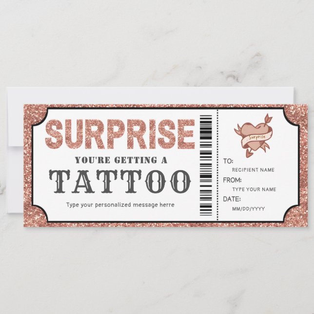 Invitation Bon de cadeau pour tatouage personnalisé en or ros (Devant)