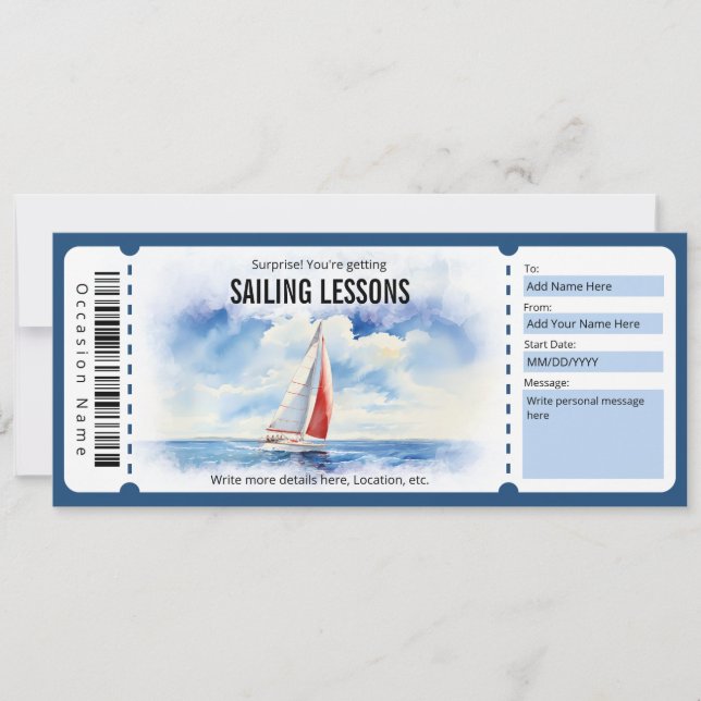 Invitation Bon de Cours de Voile Surprise (Devant)