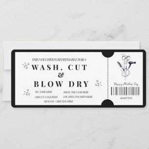 Invitation Bon de lavage, coupe et brushing minimaliste gras