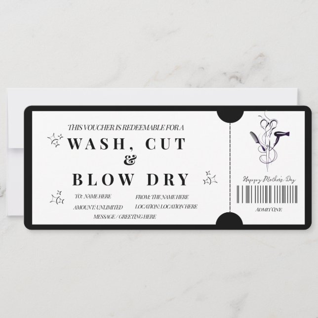 Invitation Bon de réduction pour lavage, coupe et brushing Mi (Devant)