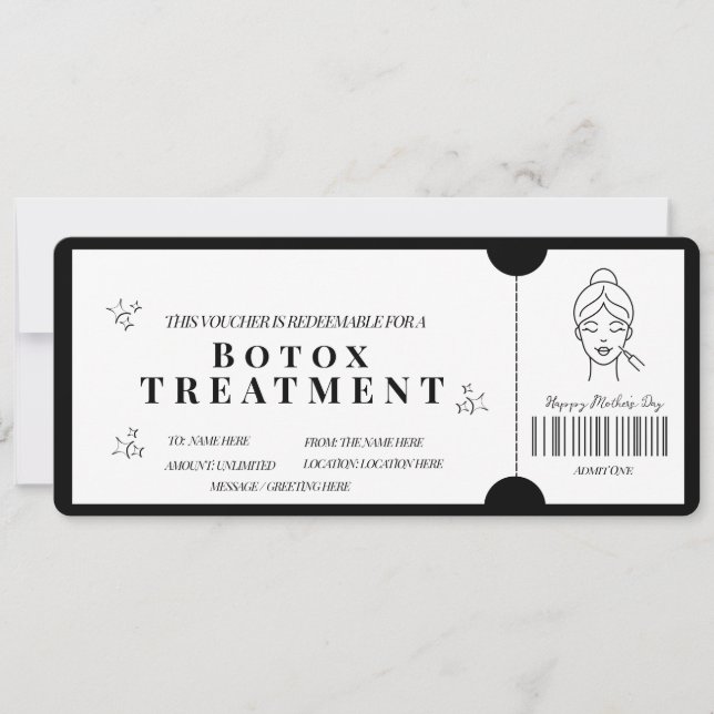 Invitation Bon de traitement Botox minimaliste audacieux d'in (Devant)