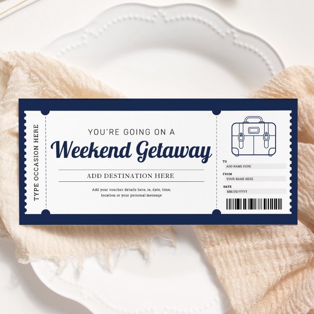 Invitation Bon de voyage cadeau cadeau Getaway en fin de sema (Créateur téléchargé)