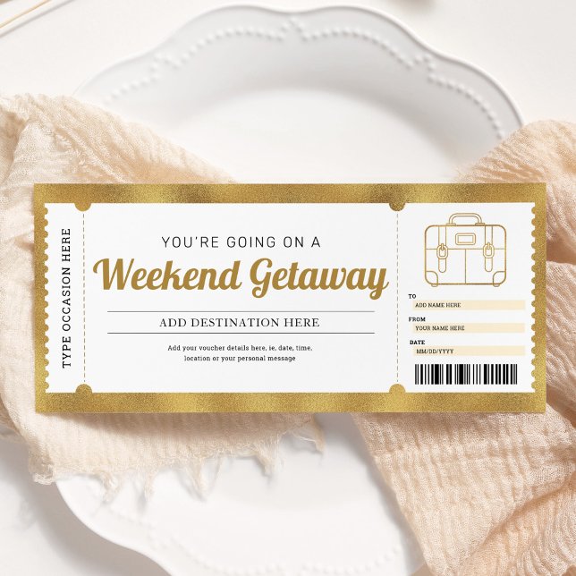 Invitation Bon de voyage cadeau d'évasion de week-end or (Créateur téléchargé)