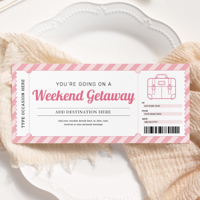 Invitation Bon de voyage cadeau rose pour un week-end (Créateur téléchargé)