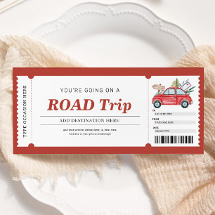 Invitation Bon de voyage cadeau rouge Road Trip Voyage Chèque