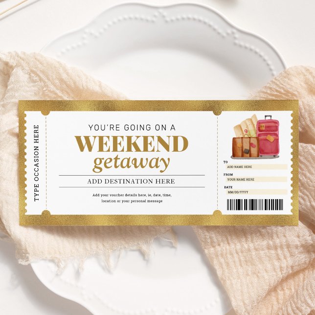 Invitation Bon de voyage cadeau séjour en or Week-end (Créateur téléchargé)