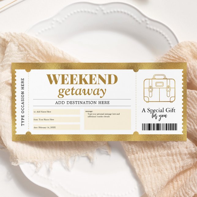 Invitation Bon de voyage cadeau Week-end Séjour Voyage Or (Créateur téléchargé)