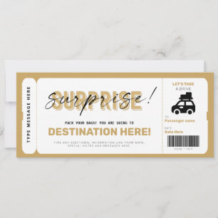Invitation Bon de voyage surprise Road Trip Faux Billet Cadea