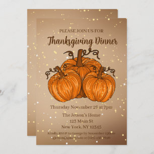Invitation Bon thanksgiving Citrouille Parties scintillant In