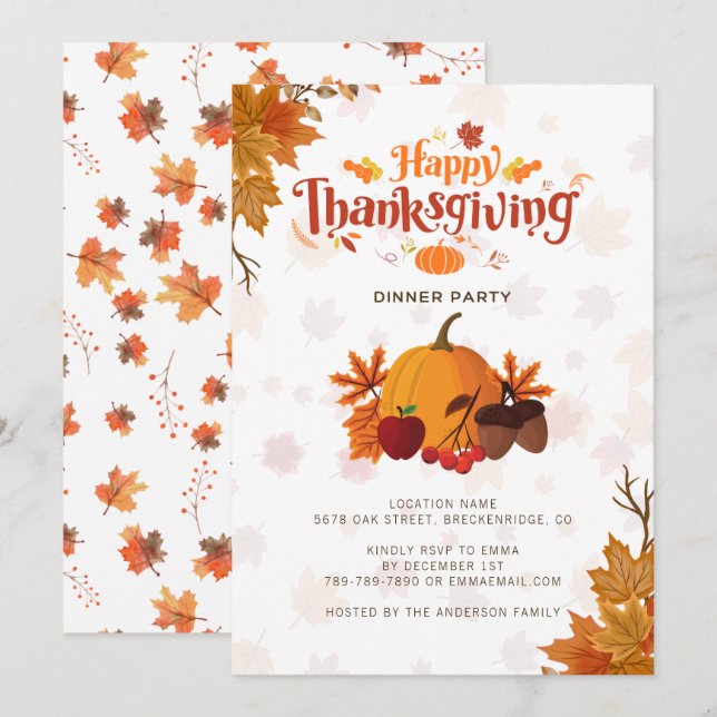 Invitation Bon thanksgiving Dîner Automne Wreath (Devant / Derrière)