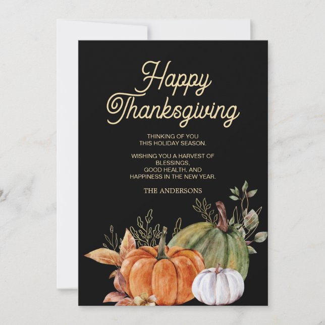 Invitation Bon thanksgiving noir Citrouille blanc orange (Devant)