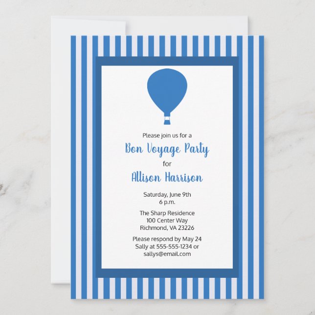 Invitation Bon Voyage Party Hot Air Balloon Une personne (Devant)