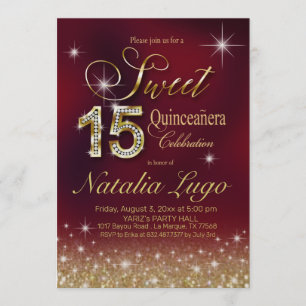 Invitation Bonbon 15 Quinceanera à parties scintillantes d'or