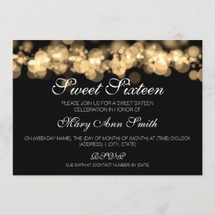 Invitation Bonbon 16 lumières de Bokeh d'or de fête
