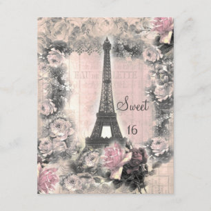 Invitation Bonbon chic minable 16 à Tour Eiffel et à roses