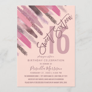 Invitation Bonbon Girly 16 à rose de traçages de peinture de