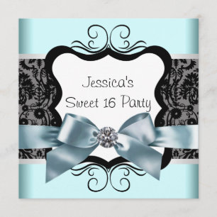 Invitation Bonbon turquoise à noir bleu de damassé noire pair
