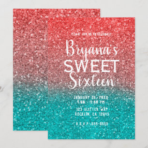 Invitation Bonbon turquoise orange 16 à parties scintillantes