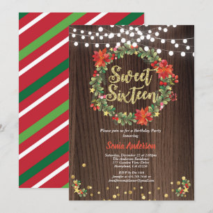 Invitation Bonbons de Noël 16 ans couronnes rustiques