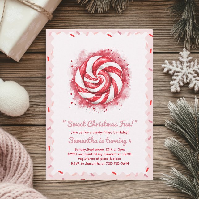 Invitation Bonbons d'hiver Rouge et Blanc Fête d'anniversaire (Créateur téléchargé)