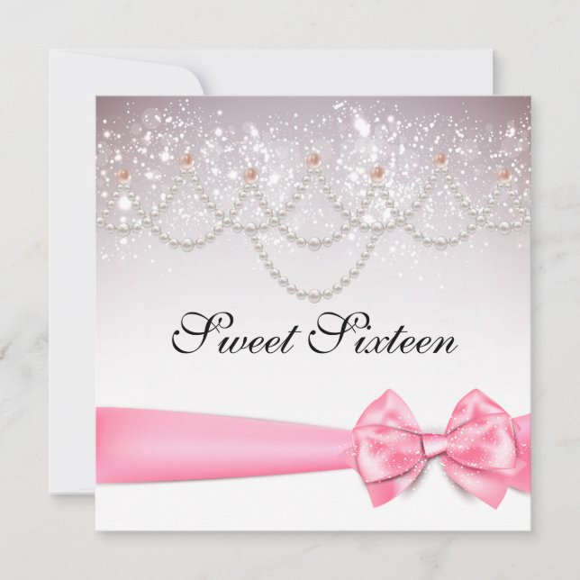 Invitation Bonbons en Coton Rose Étincelle Sweet sixteen (Devant)