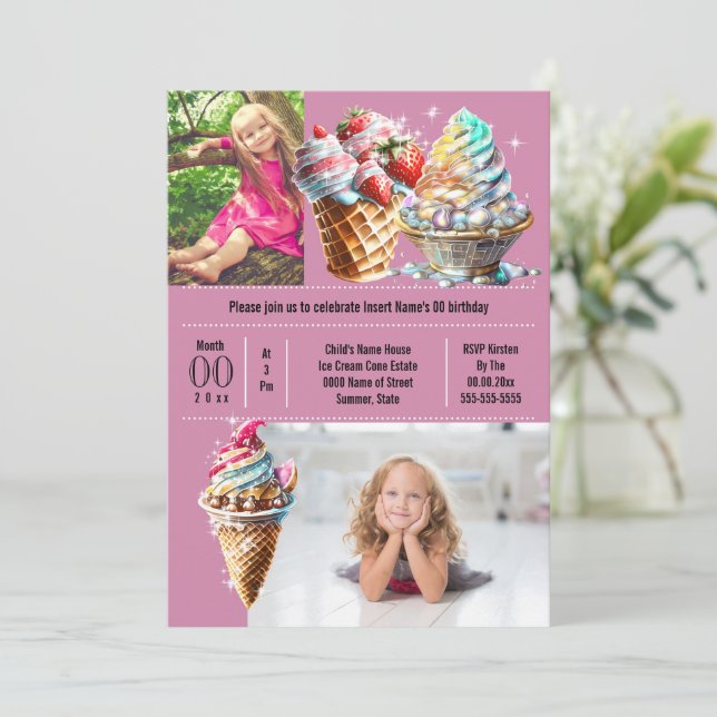 Invitation Bonbons glacé été do-it-yourself photo enfants vio (Debout devant)