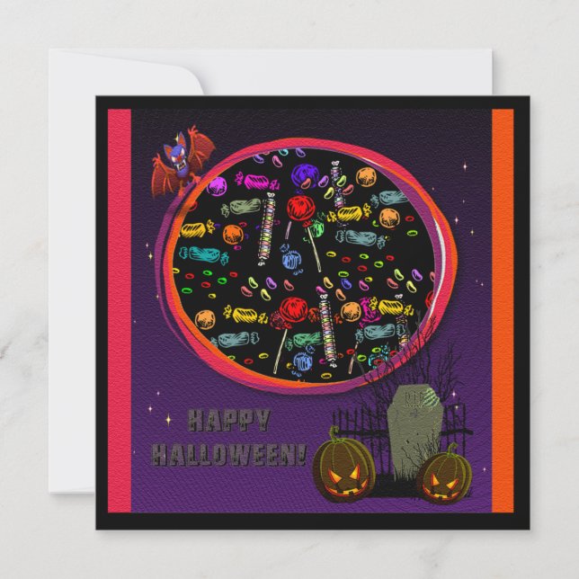Invitation Bonbons, pierre tombale et Jack o' Lanterns (Devant)