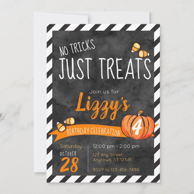 Invitation Bonbons sans farces Halloween Anniversaire (Devant)