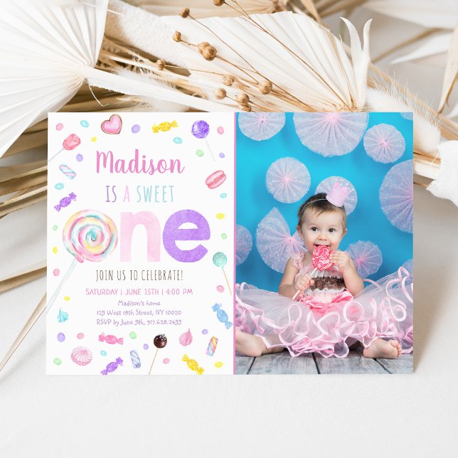 Invitation Bonbons sucré une lollipop premier anniversaire (Créateur téléchargé)