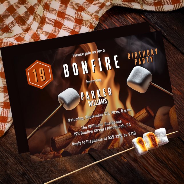 Invitation Bonfire Marshmallow Roast 19e fête d'anniversaire (Bonfire Marshmallow Roast 19th Birthday Party Invitation - Print | Digital Download)