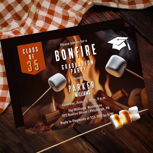 Invitation Bonfire Marshmallow Roast Graduation (Bonfire Marshmallow Roast High School | College Graduation Party Invitation - Print | Digi)