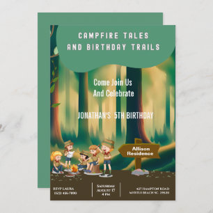 Invitation Bonfire Woodland camping extérieur fête d'annivers