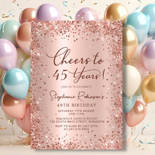 Invitation Bonheur à Quarante Cinq Ans Rose Gold 45e Annivers