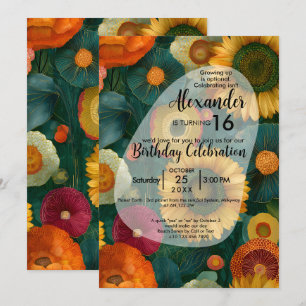 Invitation Bonheur Botanique   Dessin de Fleurs Coloré