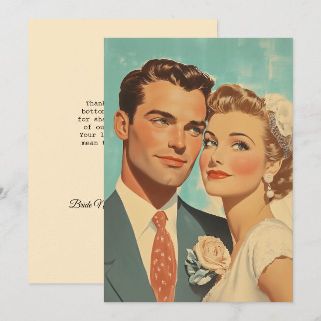 Invitation Bonheur Mariés Vintage (Devant / Derrière)