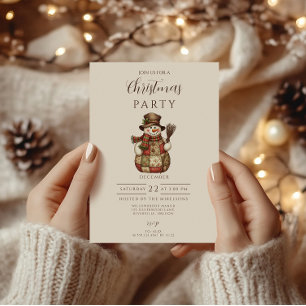 Invitation Bonhomme de neige en patchwork rustique de Noël