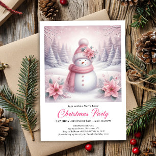 Invitation Bonhomme de neige rose fantaisiste Noël éditable p