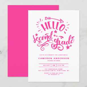 Invitation Bonjour 2e année Script Pink Graduation