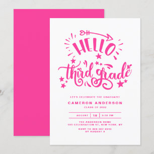 Invitation Bonjour 3e année   Diplôme de deuxième année rose