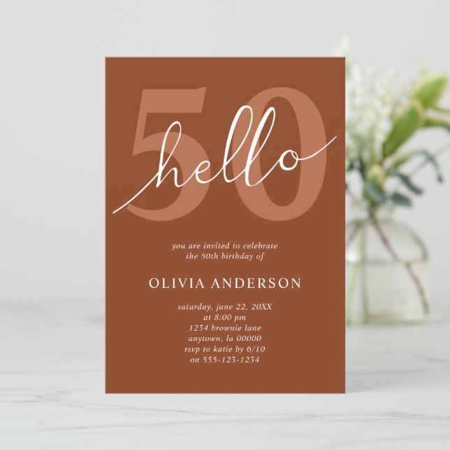 Invitation Bonjour 50 Boho Chic Terracotta 50e fête d'anniver (Debout devant)