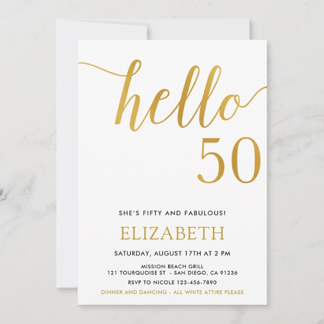 Invitation Bonjour 50e anniversaire moderne 50 cinquantième a (Devant)