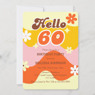 Invitation Bonjour 60 Rétro Vague Fleur Anniversaire