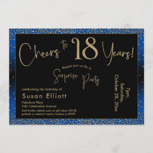 Invitation Bonjour à 18 ans Surprise Anniversaire Or & Bleu