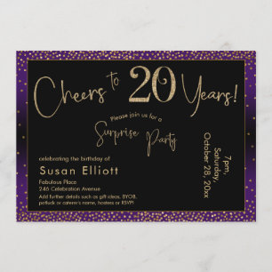 Invitation Bonjour à 20 ans Surprise Anniversaire, violet
