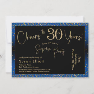 Invitation Bonjour à 30 ans Surprise Anniversaire Or & Bleu