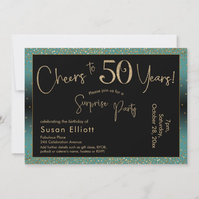 Invitation Bonjour à 50 ans Surprise Anniversaire Turquoise e (Devant)