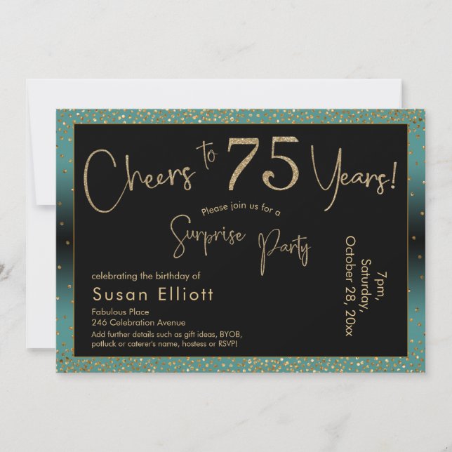 Invitation Bonjour à 75 ans Surprise Anniversaire Turquoise e (Devant)