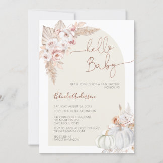 Invitation Bonjour Baby Boho Pampas Baby shower Citrouille en