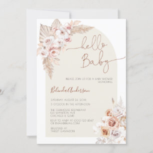 Invitation Bonjour Baby Boho Pampas Baby shower en herbe