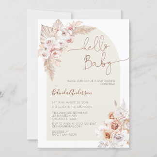 Invitation Bonjour Baby Boho Pampas Baby shower en herbe
